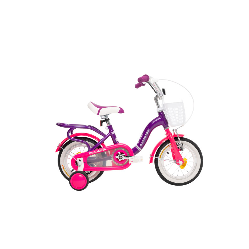 Rower dziecięcy 12 cali dla dziewczynki z koszykiem i bagażnikiem – pierwszy rowerek, boczne kółka