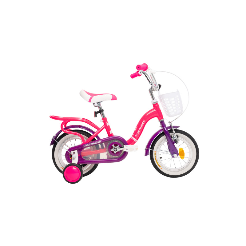 Rower dziecięcy 12 cali dla dziewczynki z koszykiem i bagażnikiem – pierwszy rowerek, boczne kółka