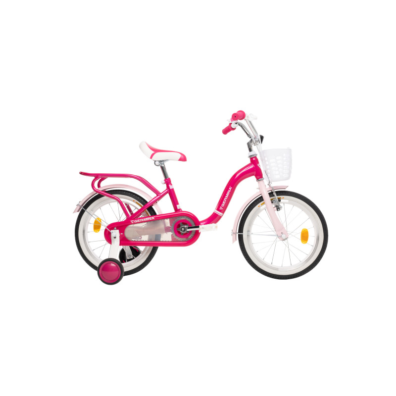 Rower dziecięcy 16 cali dla dziewczynki z koszykiem i bagażnikiem – rower z bocznymi kółkami