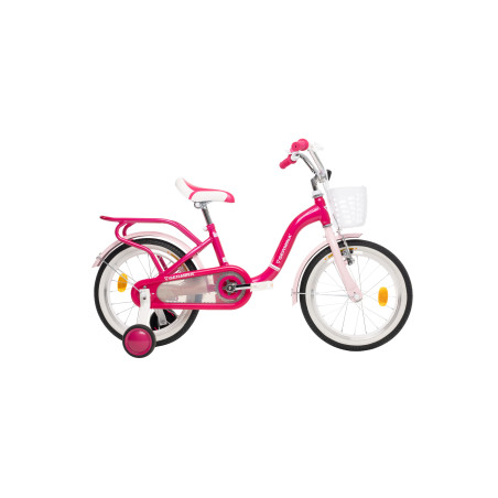 Rower dziecięcy 16 cali dla dziewczynki z koszykiem i bagażnikiem – rower z bocznymi kółkami