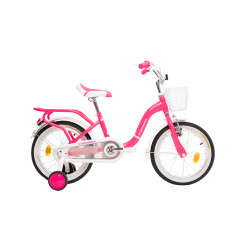 Rower dziecięcy 16 cali dla dziewczynki z koszykiem i bagażnikiem – rower z bocznymi kółkami
