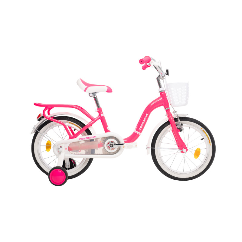 Rower dziecięcy 16 cali dla dziewczynki z koszykiem i bagażnikiem – rower z bocznymi kółkami
