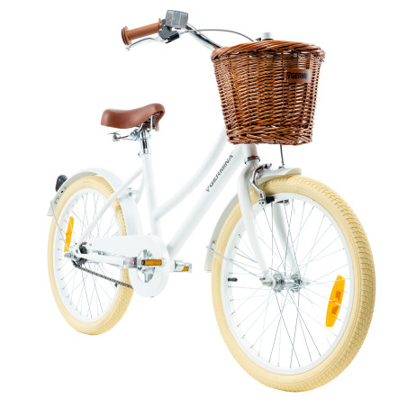 Rower dziecięcy 20" Vintage dla dziewczynki z koszykiem i stopką