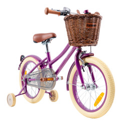 Rower dziecięcy 16" dla dziewczynki Vintage z koszykiem i kółkami bocznymi