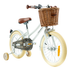Rower dziecięcy 16" dla dziewczynki Vintage z koszykiem i kółkami bocznymi