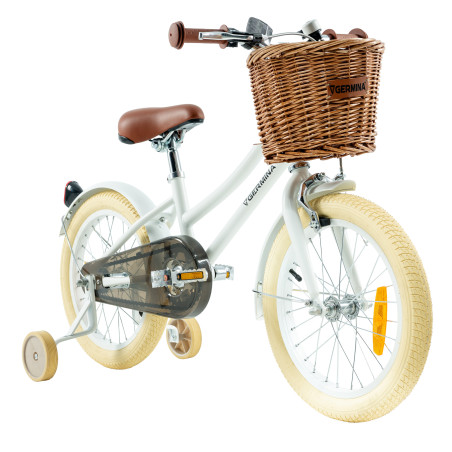 Rower dziecięcy 16" dla dziewczynki Vintage z koszykiem i kółkami bocznymi